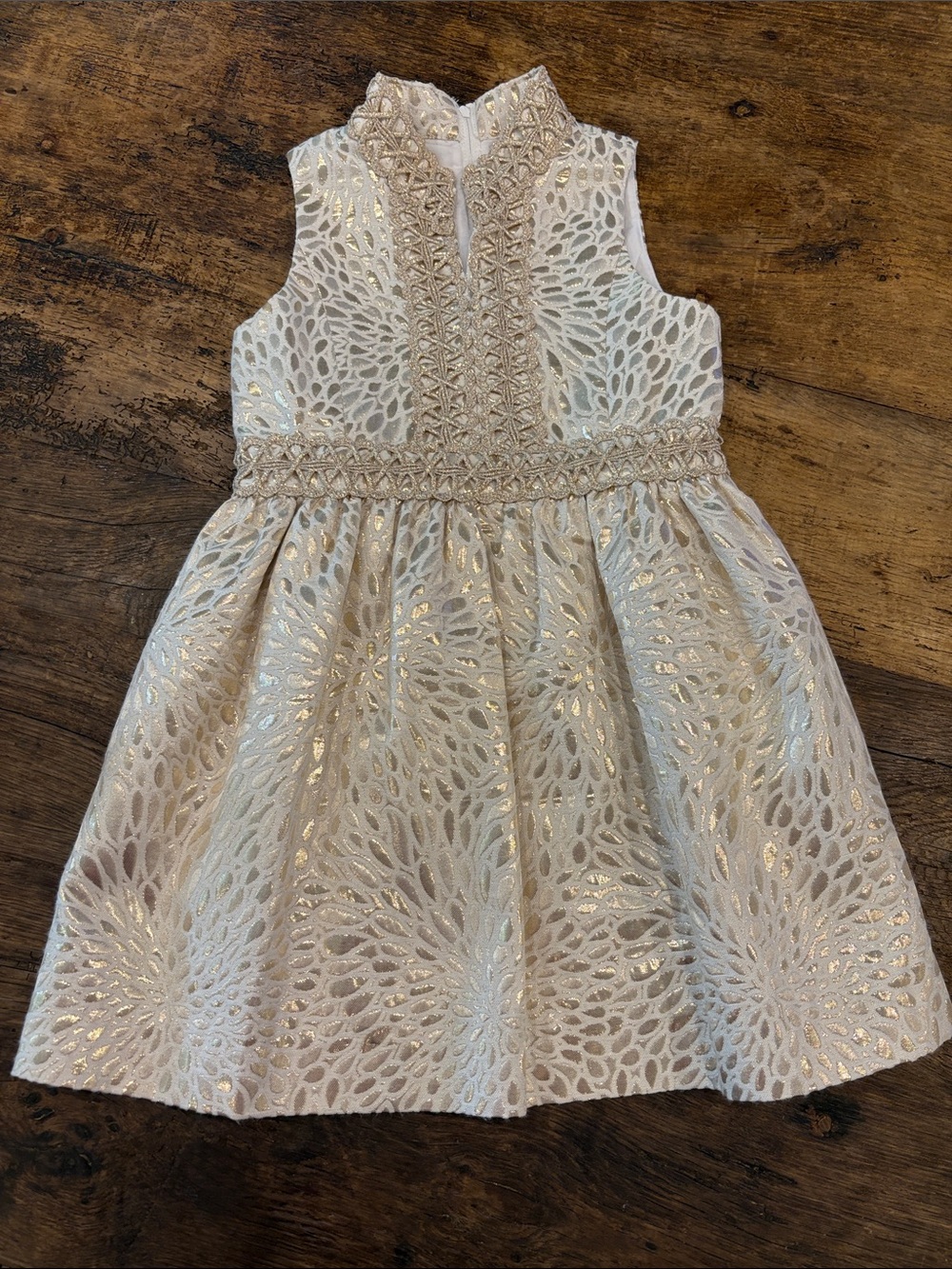 Lilly Pulitzer Gold-accent sleeveless floral brocade dress with Metallic Accents